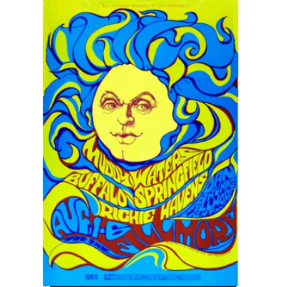Muddy Waters - Buffalo Springfield - Richie Havens 1967 Concert Poster 13"x19"